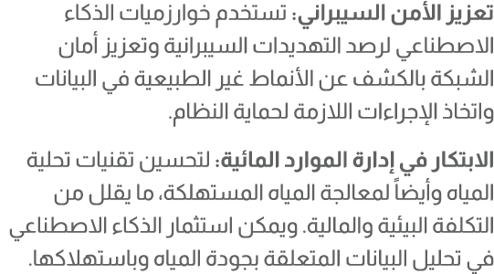 تعزيز الأمن السيبراني: تستخدم خوارزميات الذكاء الاصطناعي لرصد التهديدات السيبرانية وتعزيز أمان الشبكة بالكشف عن الأنم...