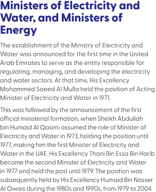 Ministers of Electricity and Water, and Ministers of Energy The establishment of the Ministry of Electricity and Wate...